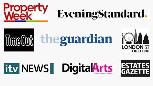 Logos of various media, including The Guardian, Evening Standard, and itv News